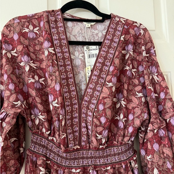 ♥️Max Studio Floral midi Dress wine plum NEW size medium v-neck - Picture 2 of 7